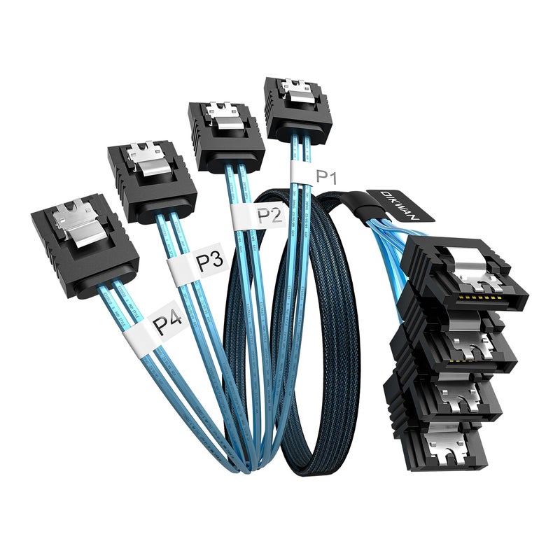 OIKWAN كابل SATA-III، 4 قطع/مجموعة 6Gb/s - كابل SATA، كابل SATA مرن 7 دبابيس، كابل بيانات SATA مستقيم بديل لأجهزة الكمبيوتر بيتكوين-سيرفر محركات CD DVD RAID HDD-SSD (3.3 قدم) - Image 1